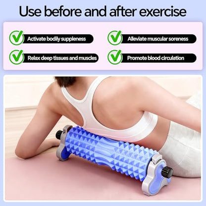 Foam Roller with Detachable Stand, 18” Deep Tissue Massage Roller | 3-Level Height Adjustable Support, Beginner-Friendly Design for Home Workout & Muscle Recovery - Blue - color: Blue