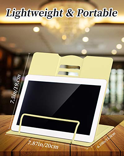MSDADA Desk Book Stand Metal Reading Rest Book Holder Adjustable Cookbook Documents Holder Portable Sturdy Bookstands for Recipes Textbooks Tablet Music Books with Page Clips (Light Yellow) - color: Light Yellow