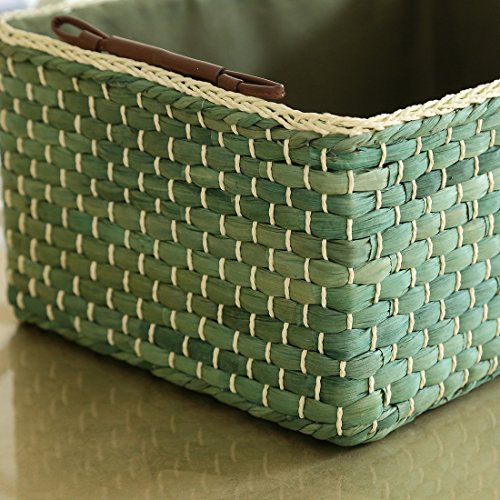Basket Woven Maize Straw Storage with Handle, Kingwillow(Rectangular,Green Small:12.60"Lx8.66"Wx5.51"H) - size: Small
