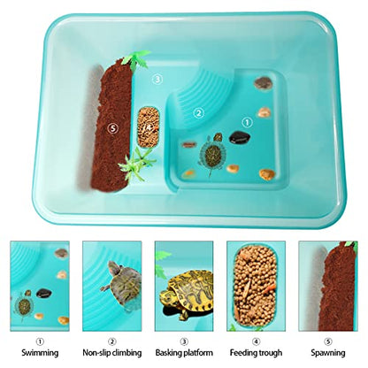 Fhiny Turtle Tank with Lid, Plastic Reptile Terrarium Turtle Breeding Box with Basking Platform Tortoise Aquarium for Crayfish Hermit Crabs Geckos Lizards Habitat Prevent Escaping (Medium)