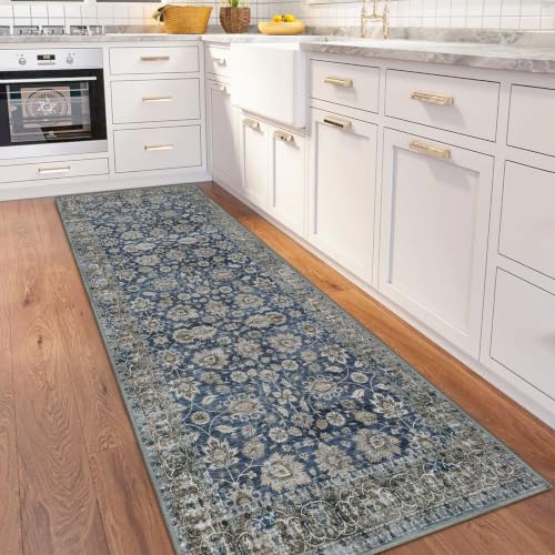 KOZYFLY Vintage Washable 3x8 Ft Wide Rug Runner Rug for Hallway Blue - color: Blue, size: 3' x 8' (Runner)