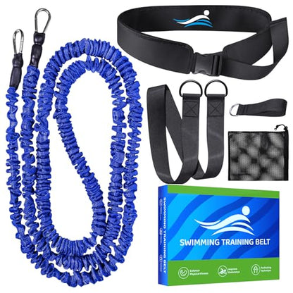 Swimming Training Belt 8-25FT Adjustable Swimming Resistance Belt, Stationary Harness for Any Pool Without Counter Current System - color: Blue