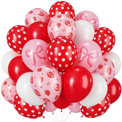 Strawberry Balloons, 12 Inch Red Pink Strawberry Printed Balloon for Sweet One Berry First Birthday Baby Shower Fruit Themed Party Decorations - color: Pink Red Strawberry