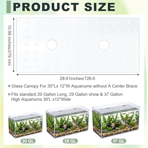 Sieral Clear Aquarium Polycarbonate Canopy Set with 30 Cover Clips 28.61 x 10.98 x 0.12 Inches for 20/29/37 Gallon Without Center Brace Aquariums Cover Anti-Jump Net Canopy