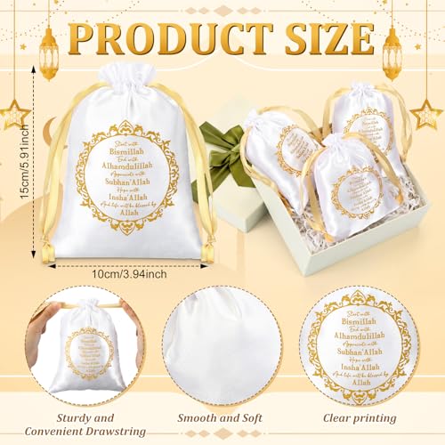 SATINIOR 36 Pcs Eid Ramadan Mubarak Satin Gift Bags 5 x 7 Inch Drawstring Eid Party Favor Silk Bags Mubarak Jewelry Pouch for Islamic Ramadan Gift Supplies Candy Bag Muslim Party Decoration