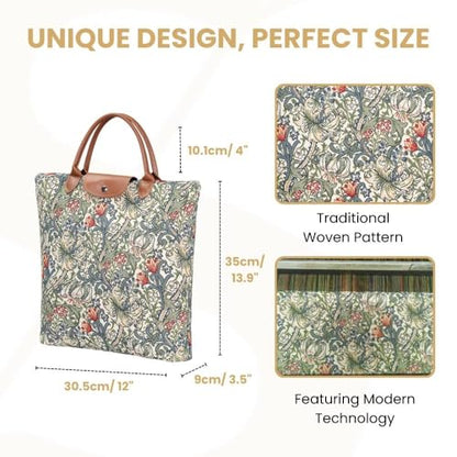 Signare Tapestry Foldable Tote Bag Reusable Shopping Bag Grocery Bag - color: Golden Lily
