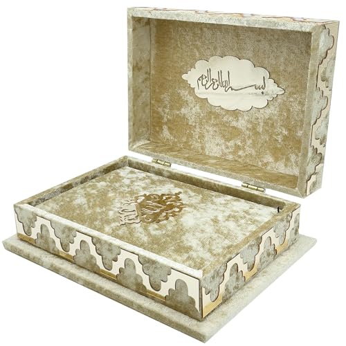 Modefa Holy Quran Keepsake Koran Book Holder Case Muslim Lalegul Gift Set (Cream) - color: Cream