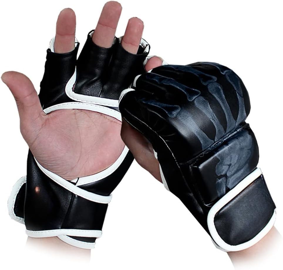 MMA Gloves, Half-Finger Boxing Fight Gloves MMA Mitts with Adjustable Wrist Band UFC Gloves for Sanda Sparring Punching Bag Training (One Size Fits Most) - color: Tiger claws black