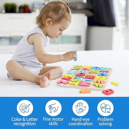 Aile Toddler Wooden Preschool Learning Alphabet Peg Puzzle Board Toys - style: Alphabet Puzzle