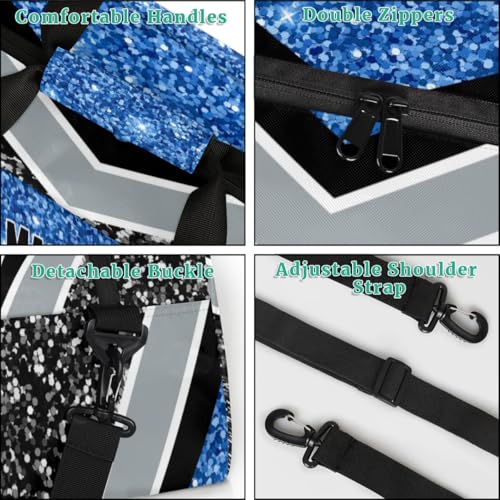 Personalized Volleyball Bag for Teens, Custom Dance Bag Name Overnight Small Duffel Bag for Practice Gymnastics Ballet Sports Bag, Blue and Black Glitters Sequins - color: Blue Black