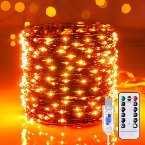 Minetom Halloween Fairy Lights Plug in, 33ft 100LED Twinkle String Lights - color: Orange, size: 33ft