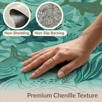 4'x6' Washable Graphic Shark Accent Rug, Seafoam Green Non-Shedding Small Carpet Pet Friendly & Non-Slip for Playroom, Bedroom, Reading Nook | Ref:2067707 - color: Blue/Pattern 38, size: 4' x 6' (Rectangular)