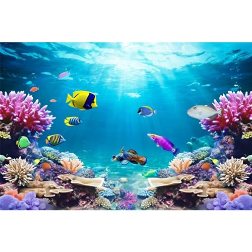 36x18 in Underwater Aquarium Backdrop Tropical Coral Fish Tank Background | AWERT Undersea Colorful Tropical Fish Polyester Terrarium Background - size: 36x18in/90x45cm