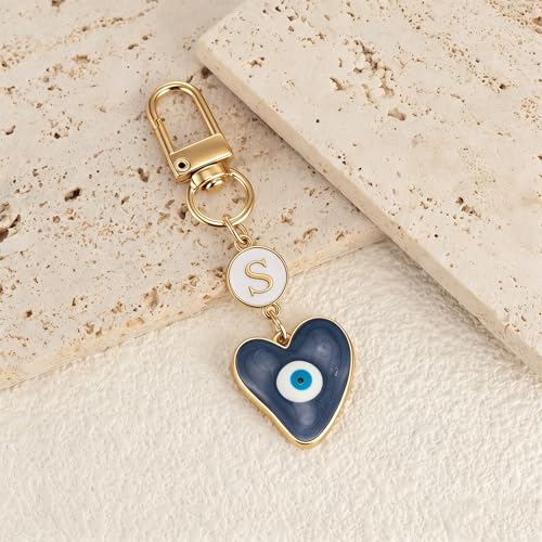 XGALBLA Small Evil Eye Keychains Initial Letter Key Chains for Women Men Car Key Bag Purse Charm- Good Luck Amulet Protection - color: Evil Eye 1-s