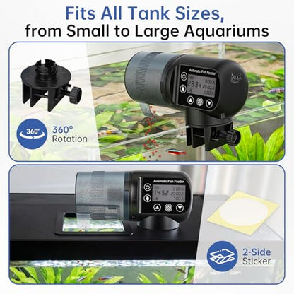 AQQA Automatic Fish Feeder for Aquarium, Moisture-Proof LCD Timer Dispenser | 200ML Large Capacity Fish Food Dispenser, Auto Feeder for Vacation, Betta Turtle Koi Goldfish Small Tank