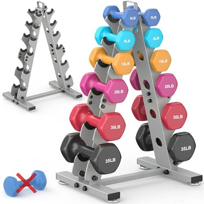 TomCare 6-Tier|5-Tier|4-Tier|2-Tier Dumbbell Rack Stand Only for Home Gym | Stable A-Frame, Fits 5–35 lb Dumbbells, Protective Padded Cradles, Adjustable Feet, Easy-Carry Handle (Stand Only) - color: Dark Gray, size: 6 Tier