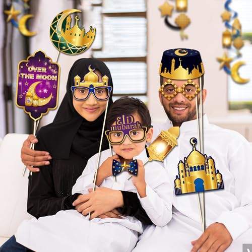 25 Pcs Ramadan Mubarak Photo Booth Props for Ramadan Mubarak Party Decoration Supplies, Eid Moon Lantern Festival Selfie Props Photography Backdrop Decorations for Eid Ramadans Mubaraks Party Favors