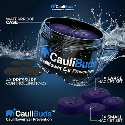 CauliBuds™ Cauliflower Ear Magnet - Premium Silicone Ear Magnets Cauliflower Ear - Pressure Earrings Magnetic Ears - Treatment in BJJ, Wrestling, MMA, & Rugby - Cauliflower Ear Draining Kit (Purple) - color: Purple