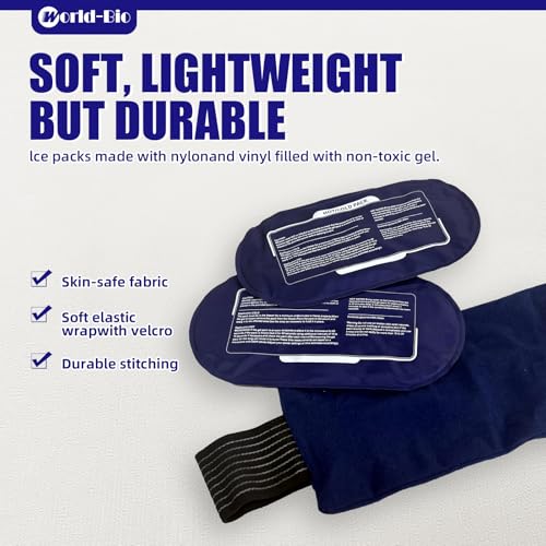 World-Bio Ice Pack for Injuries Reusable, Soft Ice Packs with Adjustable Straps for Muscle Pain, Swelling, Multifunctional Hot and Cold Compress for Knee, Shoulder, Arm, Leg,Back,Head,Ankle - size: 3 Count 9.8" x 5.1"