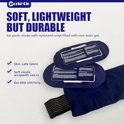 World-Bio Ice Pack for Injuries Reusable, Soft Ice Packs with Adjustable Straps for Muscle Pain, Swelling, Multifunctional Hot and Cold Compress for Knee, Shoulder, Arm, Leg,Back,Head,Ankle - size: 3 Count 9.8" x 5.1"