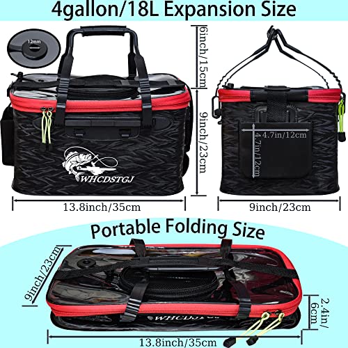 Transparent Top Cover Fishing Bucket, Foldable Fish Bait Bucket, Multifunctional Minnow Bucket, Live Fish Container, Fish Protection Bucket, Outdoor Camping Fishing Bag. - color: Black, size: 4 Gallon
