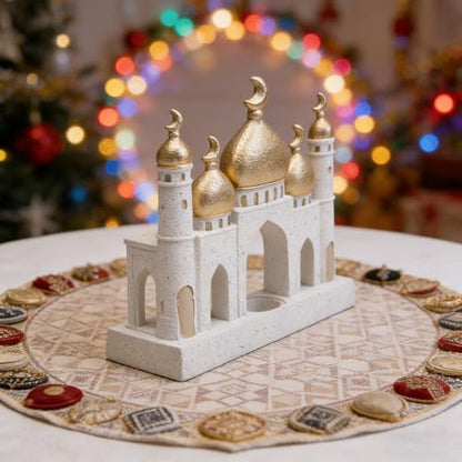 Gold and White Decorative Mosque Tower Islamics Eid Mubaraks Decors Table Ornament Ramadans Home Decorations Gift Islamics Mubaraks Decors