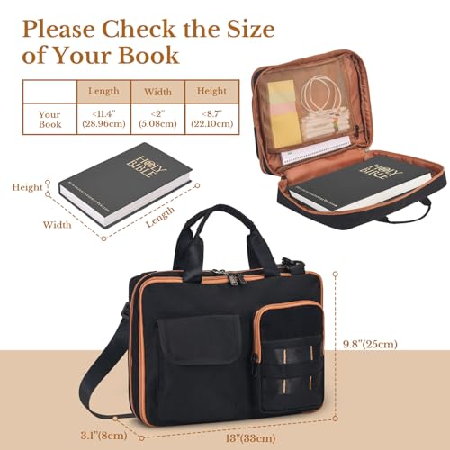 ZHIERNA Tactical Bible Cover for Men, Double Layer Large Bible Case Church Bag with Multiple Pockets, Bible Carrying Case for Women with Top Handle and Shoulder Strap