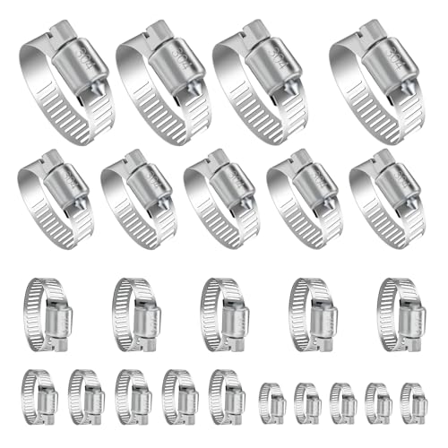 Hose Clamps- YUCDXFV 24 PCS Stainless Steel Hose Clamps Assortment Kit | 1/4''–2''(6-51mm) Worm Gear Clamps for Fuel Line, Plumbing, Automotive, Mechanical Applications, Pipe, Tube, Radiator, Garden