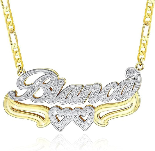 Custom Name Necklace Double Plated Name Necklace Personalized Name Plate Necklaces Name Necklaces for Women 18k Gold Plated Nameplate Pendant - color: Style 1