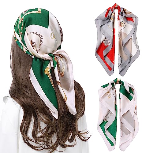 STARWHISPER 27" Square Head Scarf for Women Silk Feeling Satin Scarf Women Fashion Silk Scarf for Wrapping Hair - color: Red White Circle