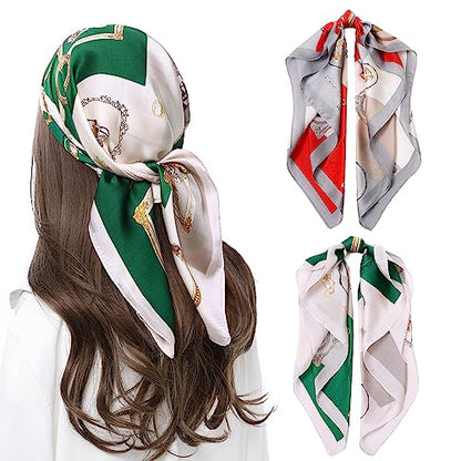 STARWHISPER 27" Square Head Scarf for Women Silk Feeling Satin Scarf Women Fashion Silk Scarf for Wrapping Hair - color: Red White Circle