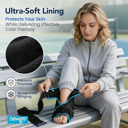 NEWGO Foot Ice Pack Wrap for Plantar Fasciitis Relief, 360° Full Coverage Reusable Gel Ice Boot for Heel & Ankle Pain, Cold Compression for Swelling, Achilles Tendonitis & Ankle Sprain- Black - color: Black