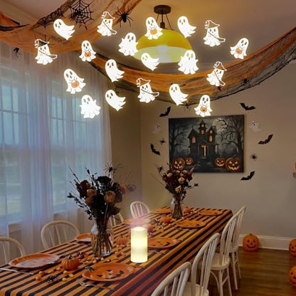 Baquler Halloween Projector Candle Ghost Projector Light Halloween Indoor Decoration Spooky Scary LED Flameless Candle Battery Operated Night Light with Remote Timer Bedroom Home Decor Party Gift - style: Ghost