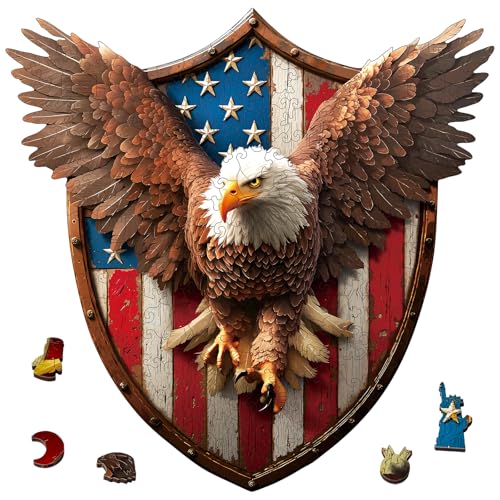 USA 250th Anniversary Wooden Puzzle for Adults, 200pcs American Eagle Puzzle Wooden Jigsaw Puzzle for Adults, Irregular Unique Shaped Wood Puzzle, Challenging Puzzle Gifts for Men & Veterans - color: Eagle Flag, size: 200 Pieces