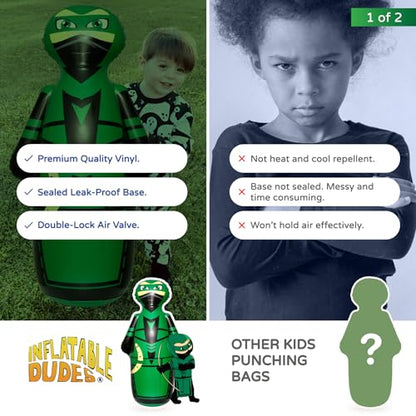 INFLATABLE DUDES Green Ninja Toy 47” - Kids Punching Bag | Sand-Base | Bop Bag, Pre-filled with Sand, Inflatable Toy, Punching Bag for Kids, Enhanced Bounce-Back Action, Indoor/Outdoor - color: Green Archer Standard Ninja | Pre-filled with Sand