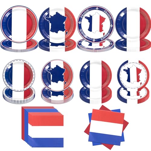 France French Flag Paper Plates and Napkins Party Supplies,Serves 60 - style: French Flag