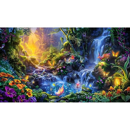 Waterfall Aquarium Background Fantasy Garden Flowers Fireflies Fish Tank Background Misty Glen Valley Wonderland Reptile Tank Backgrounds Fairies Magical Lights Tranquil Pond Tank Backgrounds 24x12in - color: Bright Blue, size: 24(W)x12(H)inches/ 60(W)*30