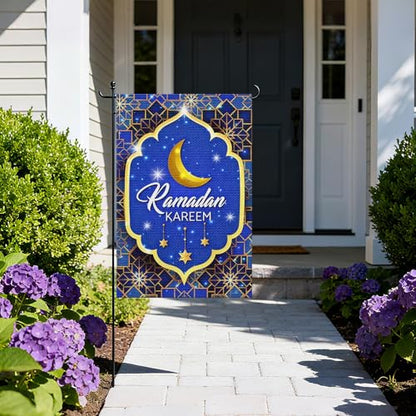 Ramadan Kareem Garden Flag, Muslim Festival Party Farmhouse Yard Flag Ramadan Eid Kareem Muslim Outdoor Indoor Decor O Holy Night Lawn Decoration 12 x 18inch