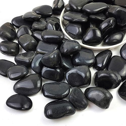 1-2.2 Inch Natural Polished Black River Rocks, 20LB Black Polished Pebbles for Garden Landscaping. Fish Tank Decorative River Rocks, Vase Filling Pebbles, Outdoor Decorative River Rocks - size: 20LB, style: Black