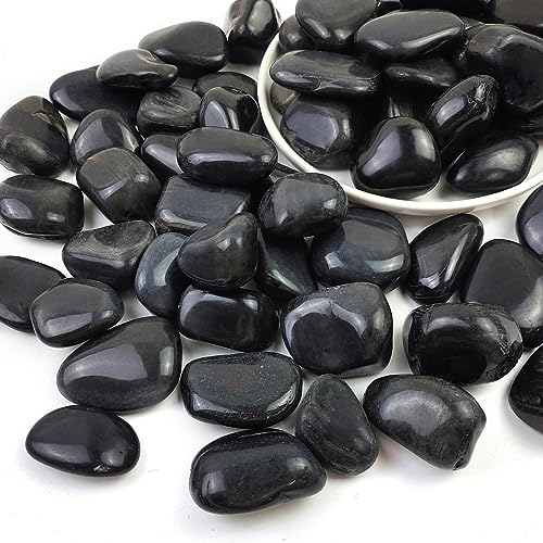 1-2.2 Inch Natural Polished Black River Rocks, 20LB Black Polished Pebbles for Garden Landscaping. Fish Tank Decorative River Rocks, Vase Filling Pebbles, Outdoor Decorative River Rocks - size: 20LB, style: Black