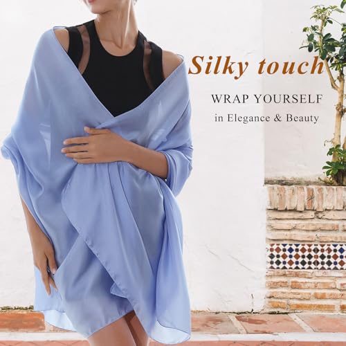 RIIQIICHY Women Shawls and Wraps for Evening Dresses Like Chiffon Silk Scarf Formal Silky Pashmina Shawls for Weddings - color: Blue