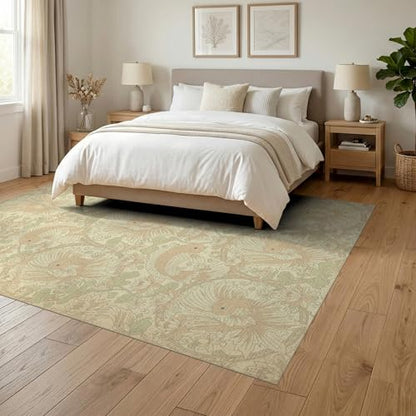 6'x9' Washable Asian Lotus Area Rug, Beige Non-Shedding Pet Friendly Room Rug for Queen Size Bedroom, Under Bed, Master Suite, Foldable Easy Care Carpet | Ref:1885582 - color: Beige/Pattern 45, size: 6' x 9' (Rectangular)