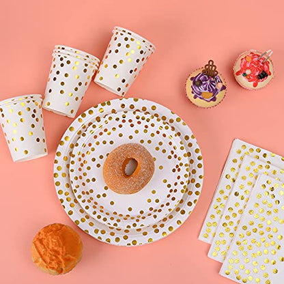 200Pcs Gold Party Supplies - Gold Paper Plates & Napkins Cups Silverware Serves 25 Sets for Wedding Bridal Shower Engagement Birthday Parties (Gold dot) - color: Gold dot