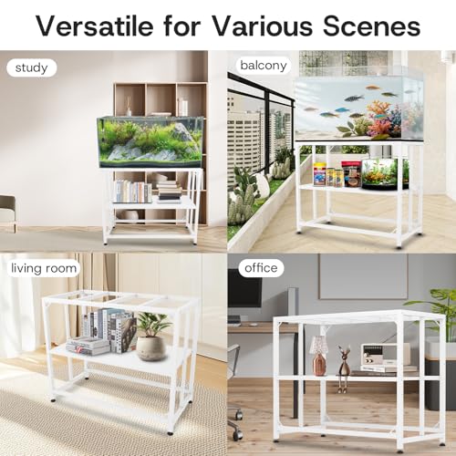 Fish Tank Stand - 20 Gallon Heavy Duty Metal Aquarium Stand, Reptile & Turtle Breeder Tank 450LBS Capacity Terrarium Stand Rack with 2-Tier Storage Shelves (White, 24.8"x13"x30") - color: White, size: (20 Gallon)24.8"x13"