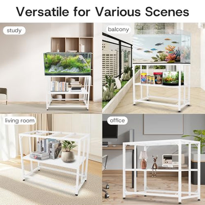 Fish Tank Stand - 20 Gallon Heavy Duty Metal Aquarium Stand, Reptile & Turtle Breeder Tank 450LBS Capacity Terrarium Stand Rack with 2-Tier Storage Shelves (White, 24.8"x13"x30") - color: White, size: (20 Gallon)24.8"x13"