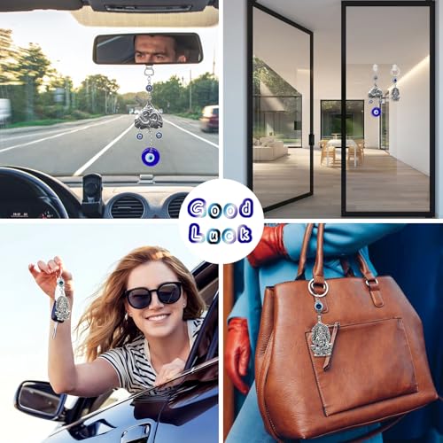 Hindu OM Evil Eye Car Hanging Ganesha Car Charms Lord Ganesha Idol Car Mirror Hanging Accessories Evil Eye Key Chains Turkish Nazar Amulet Boncugu Perfect for Gifting Diwali Housewarming Birthday