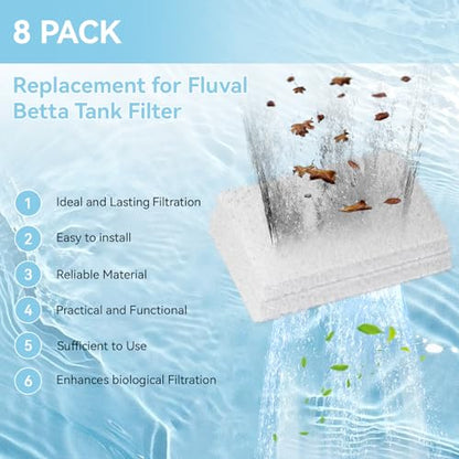 Diffusion Chamber Pad, Betta Tank Filter Replacement for AquaClear Fluval | Betta Diffusion Chamber Pad Replacement Aquarium Filter Media for Betta Premium Aquarium 2.5/2.6 Gallon, 8 Pack