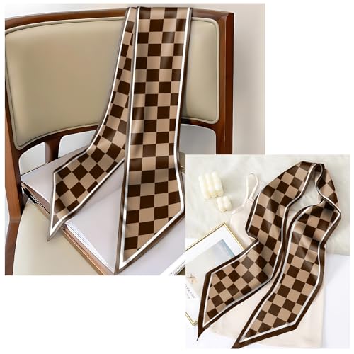 Head Hair Scarf Neck Silk Feeling Scarves Long Thin Satin Fashion Handbag Cute Decoration Women Girls 59 * 6.7'' - color: O-6-brown