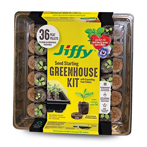 Jiffy Seed Starting Tray Kit, 36 Cell 36mm Peat Pellets with Bonus SUPERthrive - style: 1 Greenhouse Kit