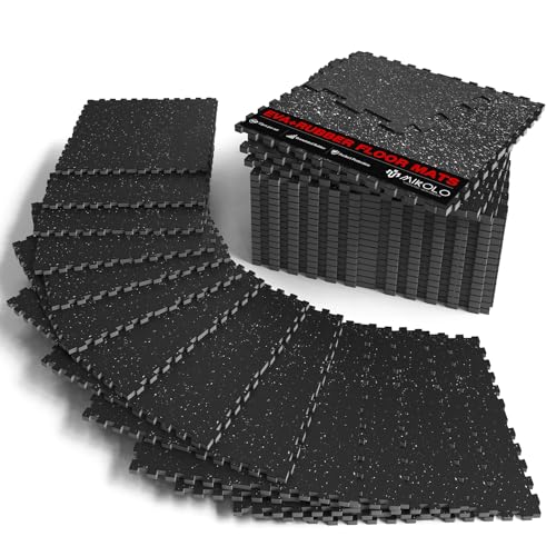 Mikolo 0.56'' Thick 12 Pcs 48 Sq Ft Gym Flooring Mats, High-Density EVA Foam with Rubber Top, Interlocking Exercise Equipment Mats for Home Gym, Protective Workout Mat - size: 24"L x 24"W x 0.6"Th | 24 Tiles (96 Sq Ft)